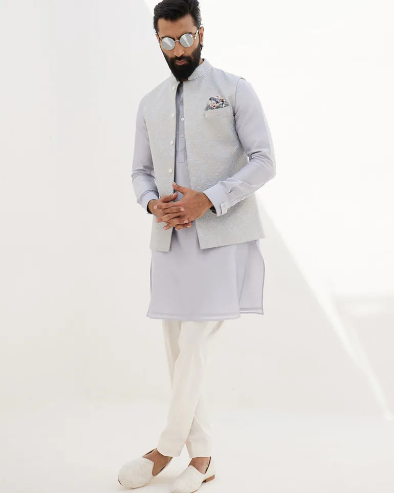 Sky Blue Banarasi Scallop Kurta Set