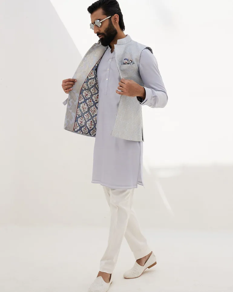 Sky Blue Banarasi Scallop Kurta Set