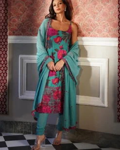 Sky Blue Floral Kurti Set