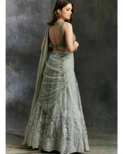Sky Blue Organza Lehenga With White Thread work