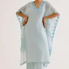 Sky Blue Silk Chanderi Dori Embroidered Kaftan Set