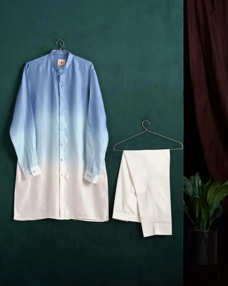 Sky Ombre Modal Linen Kurta With Matching Pajama