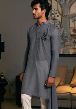 Slate Blended Asymmetric Goe Dragon Kurta Set