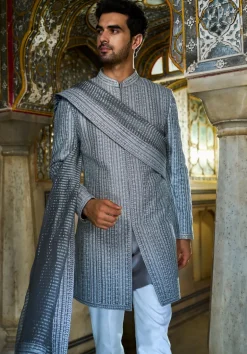 Slate Grey Dori Sherwani Set