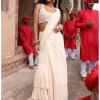 Solid Coconut Ruffle Sari Set