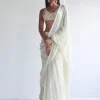 Solid Coconut Ruffle Sari Set