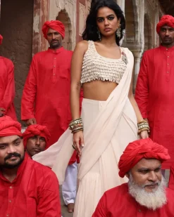 Solid Coconut Ruffle Sari Set