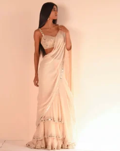 Solid Coconut Ruffle Tiered Sari Set