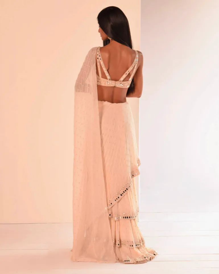 Solid Coconut Ruffle Tiered Sari Set