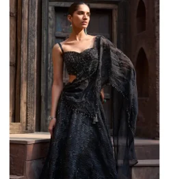 Starlit Charcoal Drape Lehenga Set