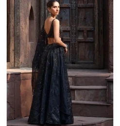 Starlit Charcoal Drape Lehenga Set