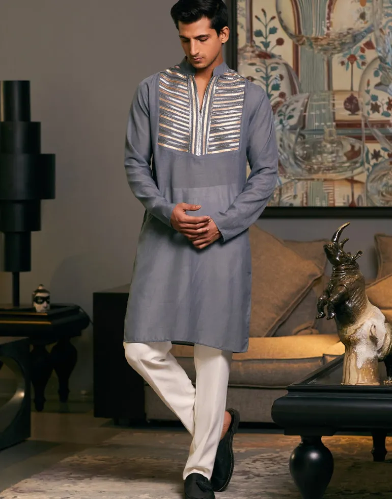 Steel Grey Goe Metallic Kurta Set