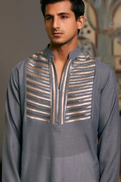 Steel Grey Goe Metallic Kurta Set