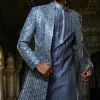 Steel Grey Mirror Work Open Jacket Set