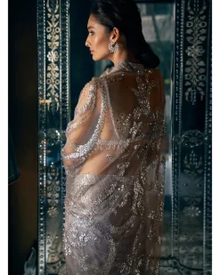 Steel Grey Sequin Sari Set