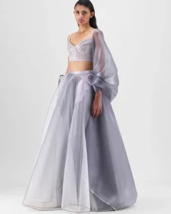 Steel Liquid Mesh Lehenga Set