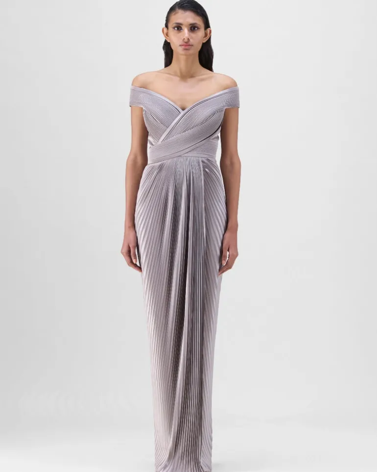 Steel Structured Plisse Gown