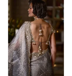 Stone Grey Tissue Organza Sari