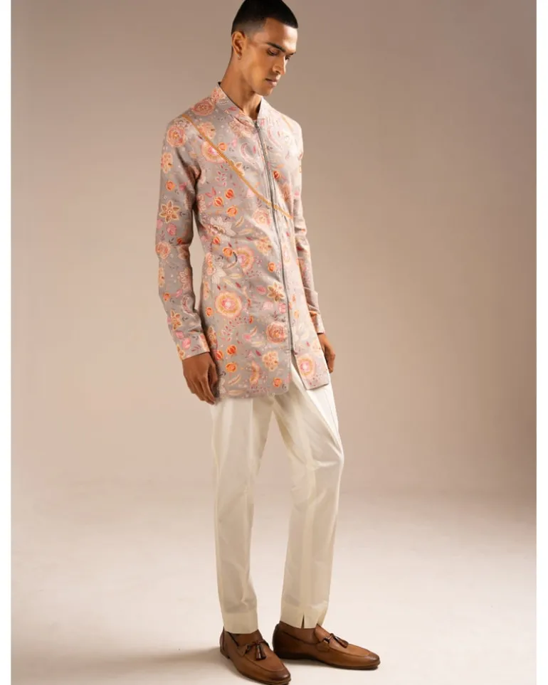 Stone Versailles Cotton Linen Zipper Kurta Pyjama Set