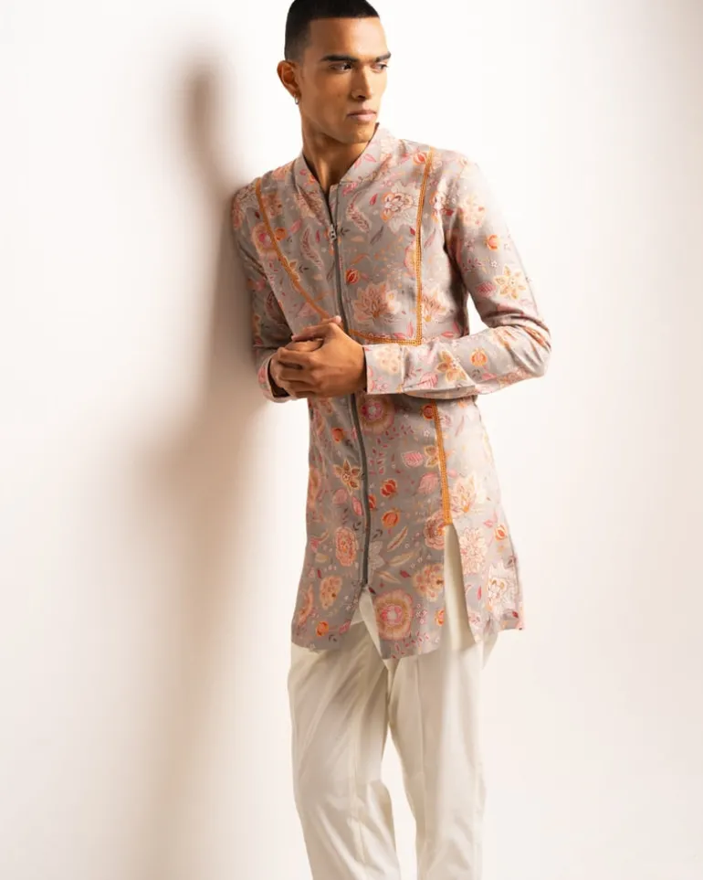 Stone Versailles Cotton Linen Zipper Kurta Pyjama Set