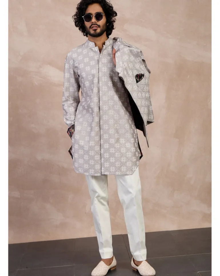 Storm Grey & White Kairos Foe Kurta Set