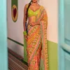 Sunset Orange Ombre Embroidered Sari Set