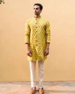 Sunshine Yellow Printed Button Down Kurta Set