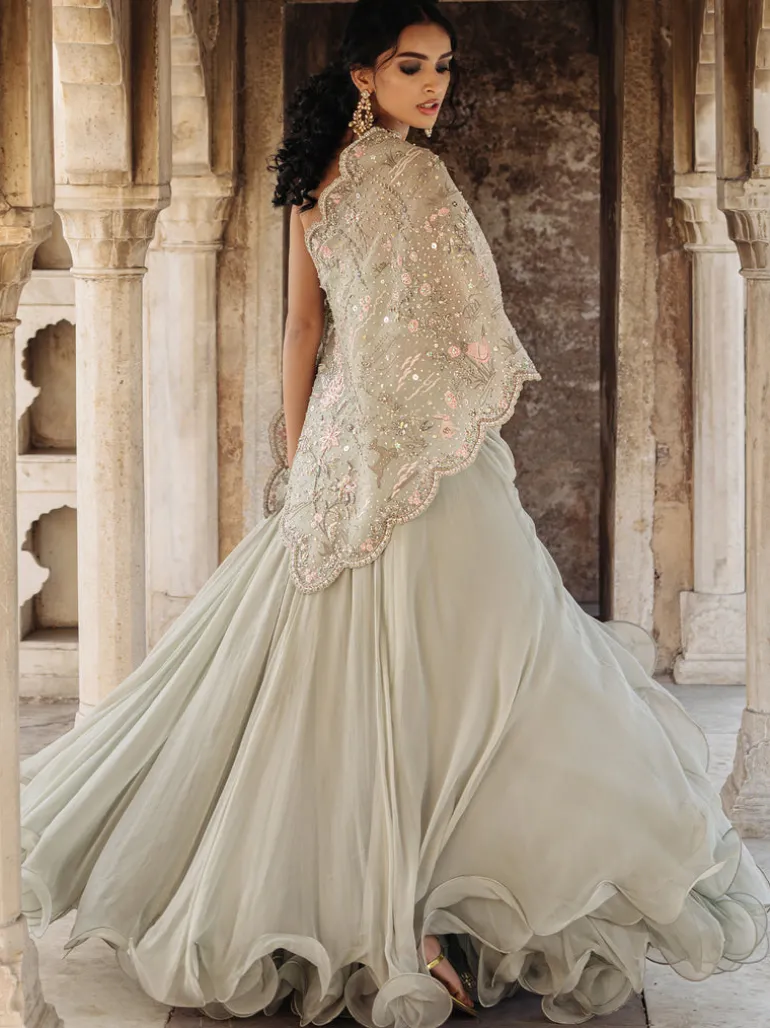 Swirly Wrap Stole Bandeau Lehenga Set