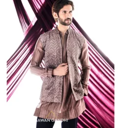 Taupe Chevron Nehru Jacket Set