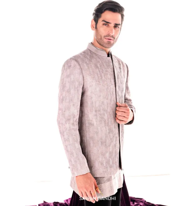 Taupe Ruched Bandhgala