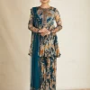 Teal Blue Chiffon Floral Peplum Set