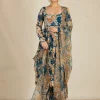 Teal Blue Georgette Floral Anarkali Set