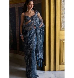 Teal Blue Sequin Sari