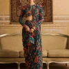 Teal Embroidered Blouse With Pant Sari Set