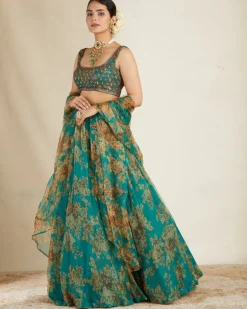 Teal Green Floral Lehenga Set