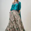 Teal Hand-Embroidered Off-Shoulder Singlet With Off-White Circular Pants Set