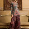 Teal Highlighted Jacket And Gharara Pants