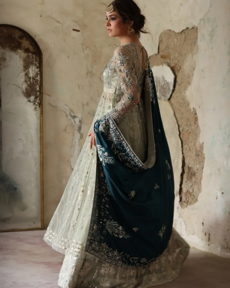 Teal Katan With Aqua Embroidered Lehenga Set