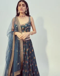 Teal Printed Lehenga Set