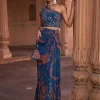 Teal Thikri Print And Highlighted Skirt Set