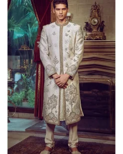 The Aurum Ekru Tree Of Life Sherwani Set