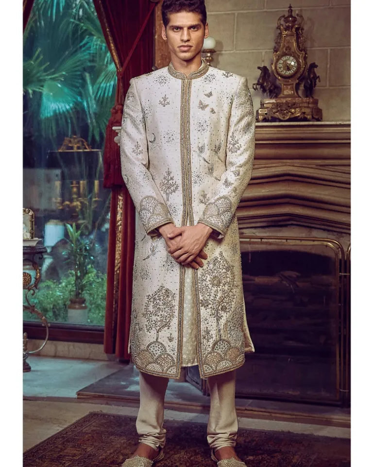 The Aurum Ekru Tree Of Life Sherwani Set