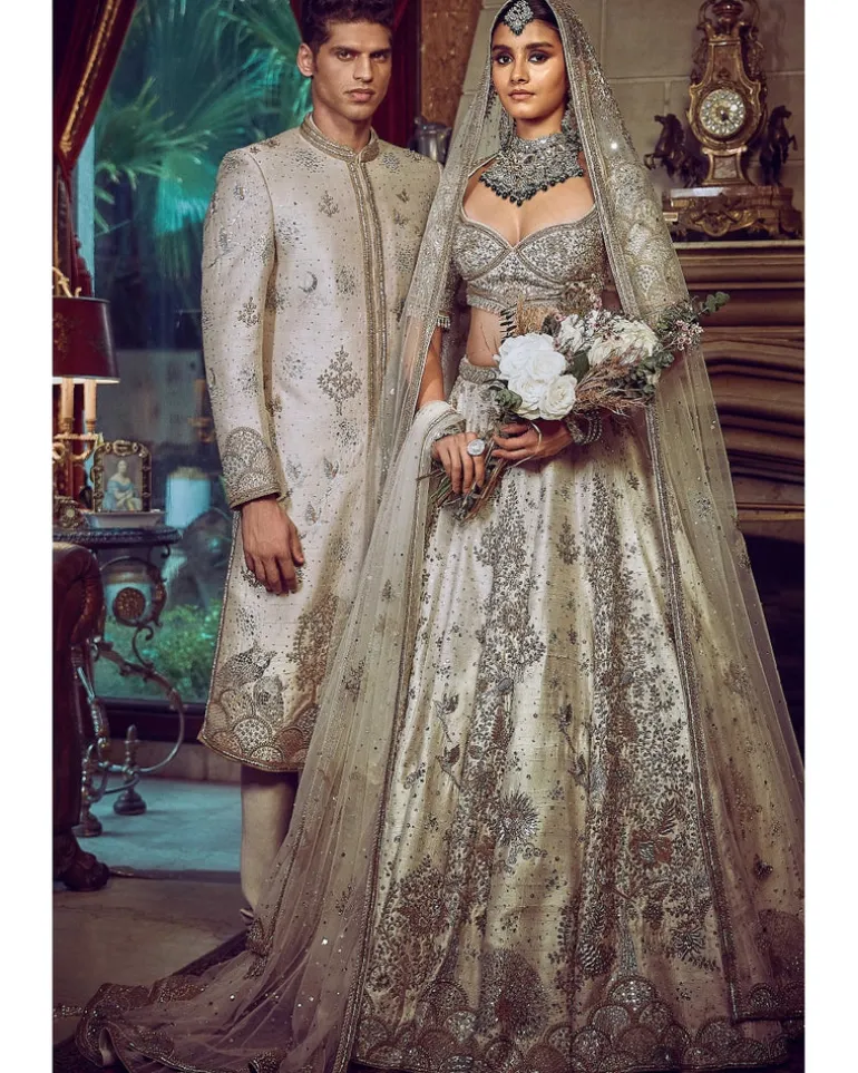 The Aurum Ekru Tree Of Life Sherwani Set