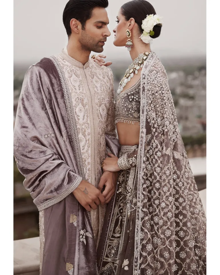 The British Charcoal Wild Masai Lehenga Set