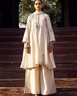 The Kachi Kora Dori Ecru A Line Kurta Set