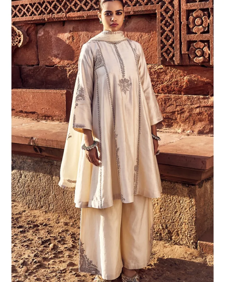 The Kachi Kora Dori Ecru A Line Kurta Set