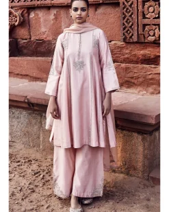 The Kachi Kora Dori Gulabi A Line Kurta Set