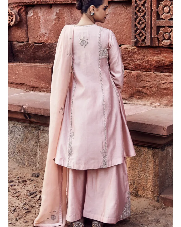 The Kachi Kora Dori Gulabi A Line Kurta Set