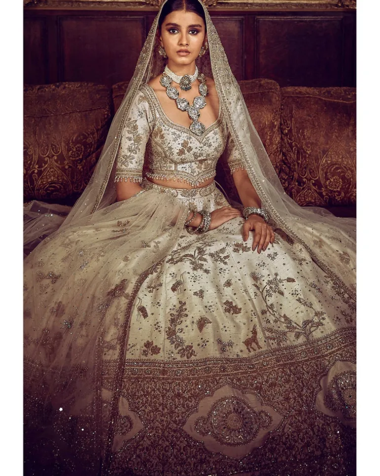 The Masai Landscape Aurum Aged Ekru Lehenga Set