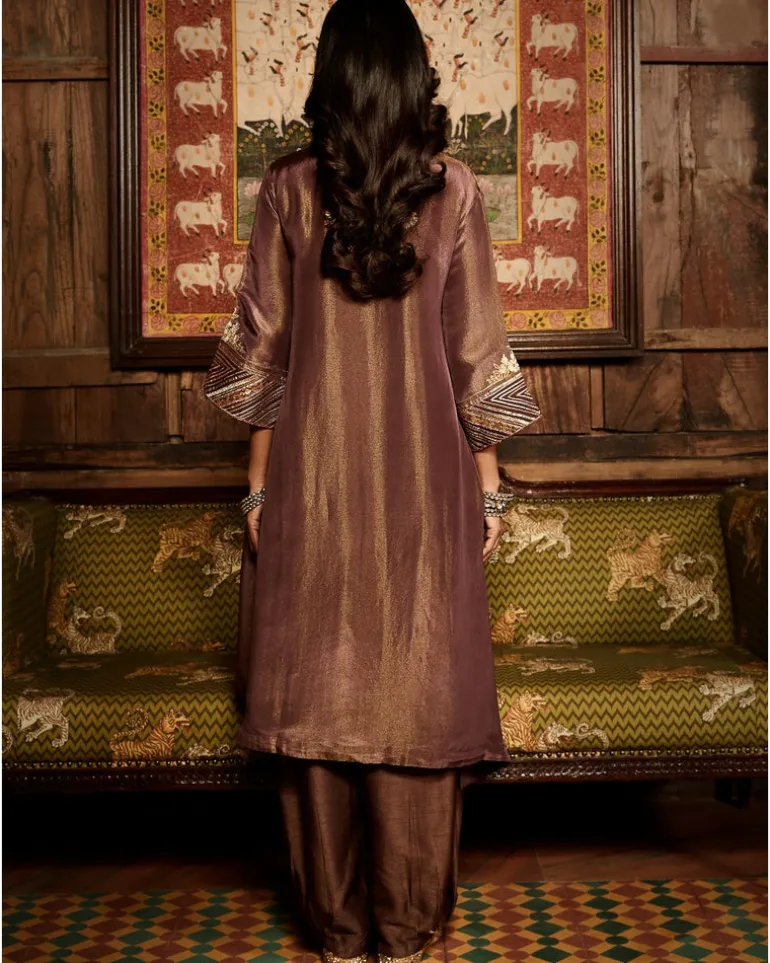 The Rusted Tissue Gota Plum Kurta Set